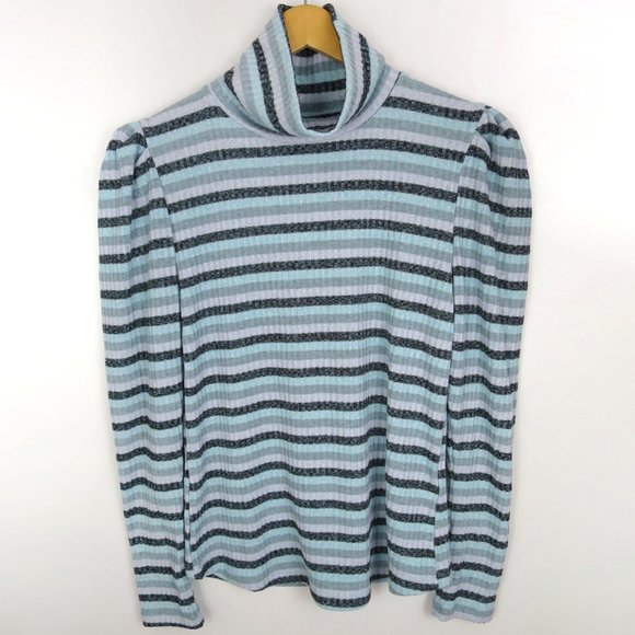 Anthropologie Maeve Puff-Sleeved Striped Turtleneck Top XL - Picture 5 of 9